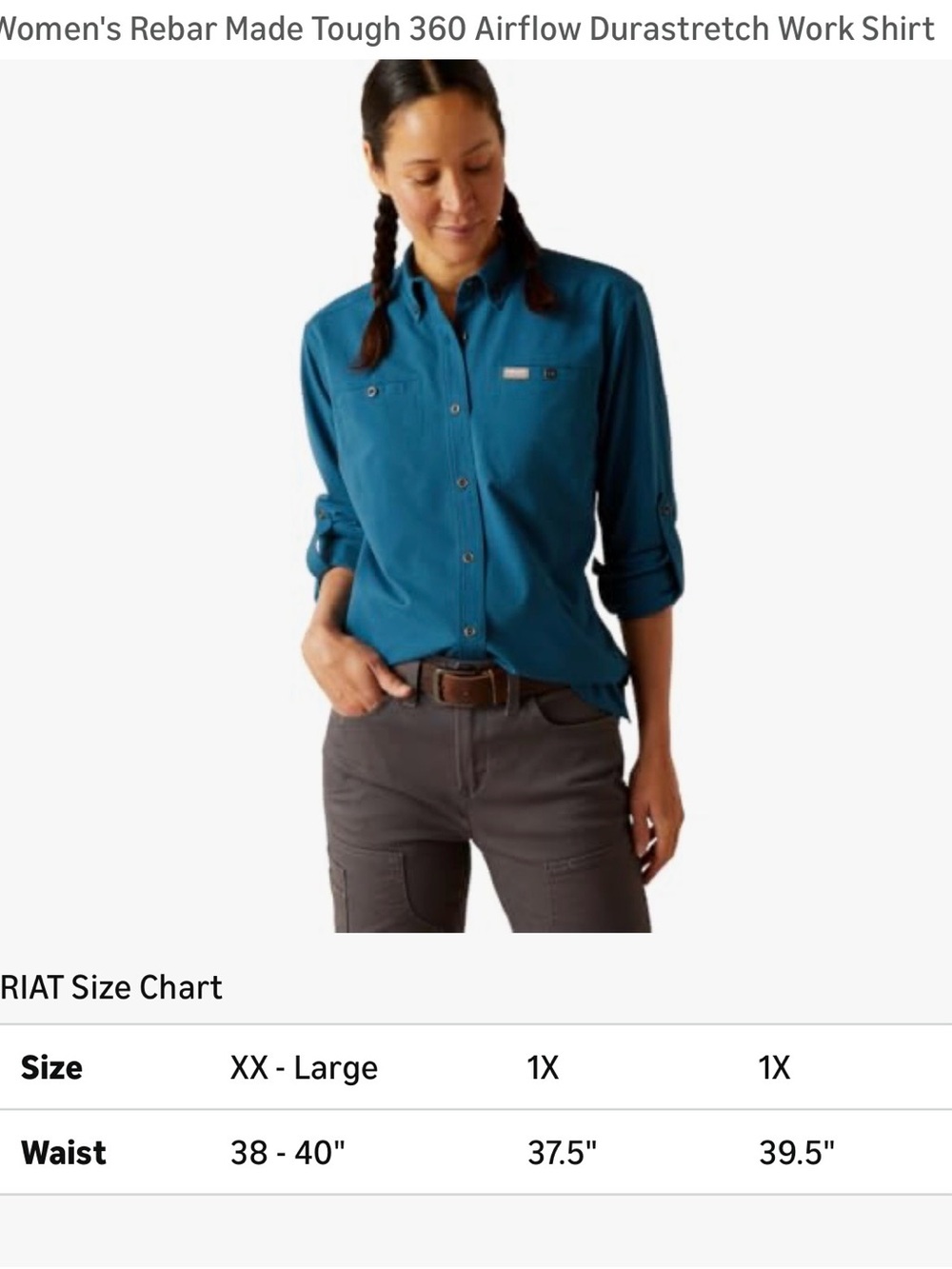 ARAIT woman's Rebar Made Tough 360 Airflow Durastretch Work Shirt- Teal 1X